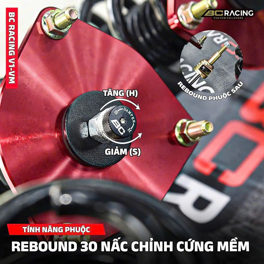 Phuộc BC Racing thiết kế núm xoay Rebound bao gồm 30 nấc